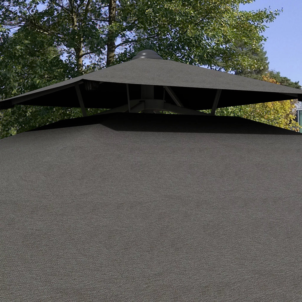 Sodo skėtis, pakabinamas skėtis, dekoratyvinis kraštas, ventiliacijos stogas, metalinis rėmas, 2,4x2,4x2,6 m, tamsiai pilkos spalvos