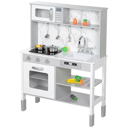 Žaidimų virtuvėlė su virykle, mikrobangų krosnele, daug priedų, reguliuojamo aukščio, 70,1 x 28 x 90,2/96,1 cm, balta
