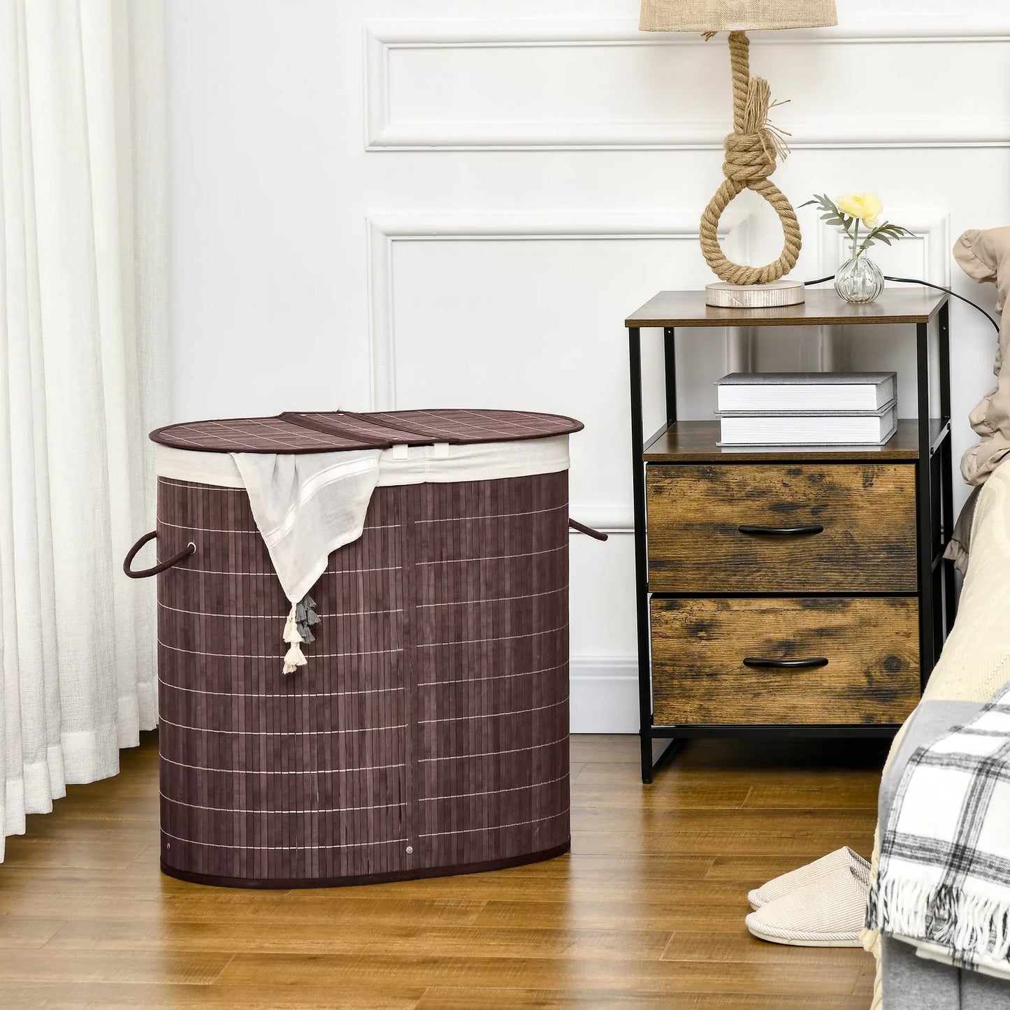 Skalbinių krepšys, 100L talpa, nuimamas dangtis, 38 cm x 38 cm x 57 cm, ruda