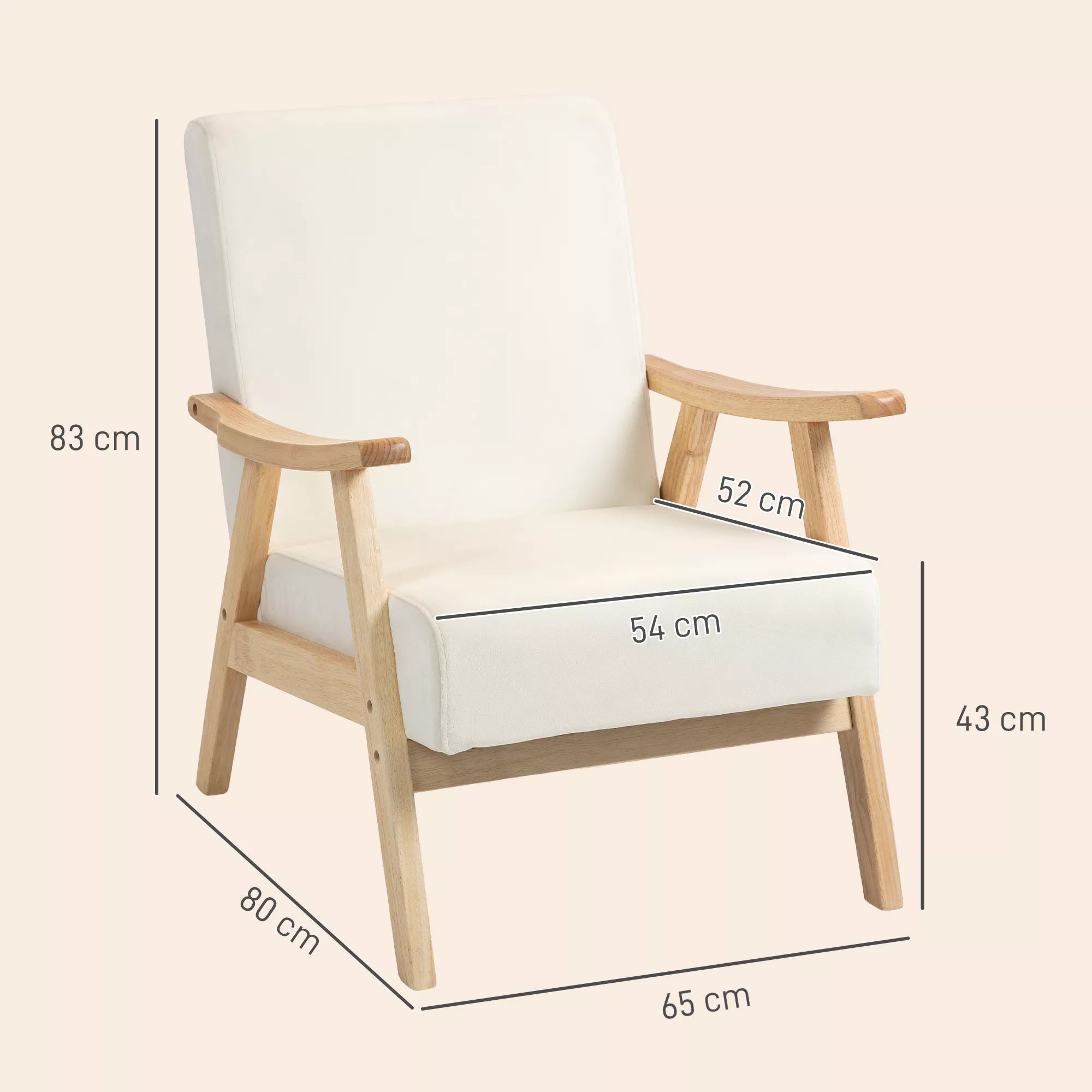 Fotelis su medinėmis kojelėmis, iki 120 kg, kreminis