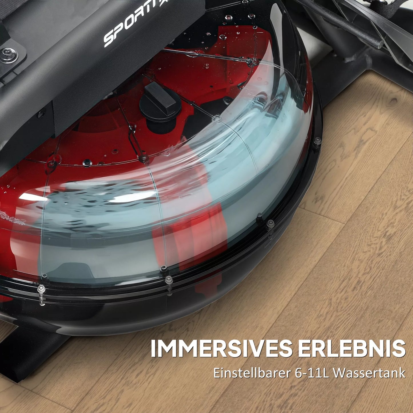 Irklavimo treniruoklis, irklavimo staklės su 6-11 L vandens baku, LCD monitoriumi, telefono laikikliu, 135 kg keliamoji galia, plienas, juodas