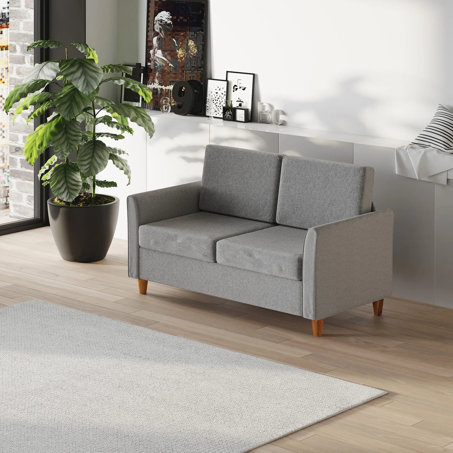 ® Dviejų vietų sofa | Nuimamos pagalvėlės | Linas, putplastis, kaučiuko mediena | Šviesiai pilka | 141 x 70 x 78 cm