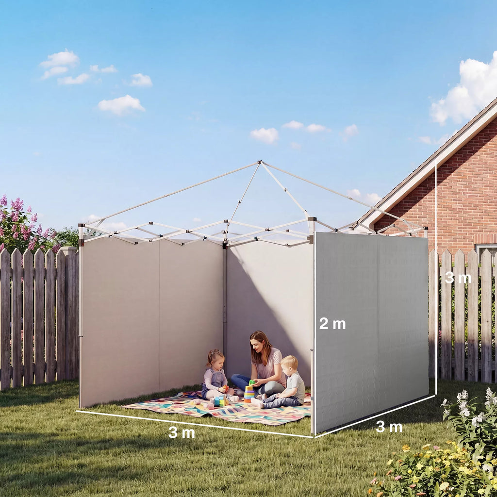 3 dalių rinkinys Šoninės dalys su užtrauktuku 3 x 3 m paviljonui, šviesiai pilkos spalvos