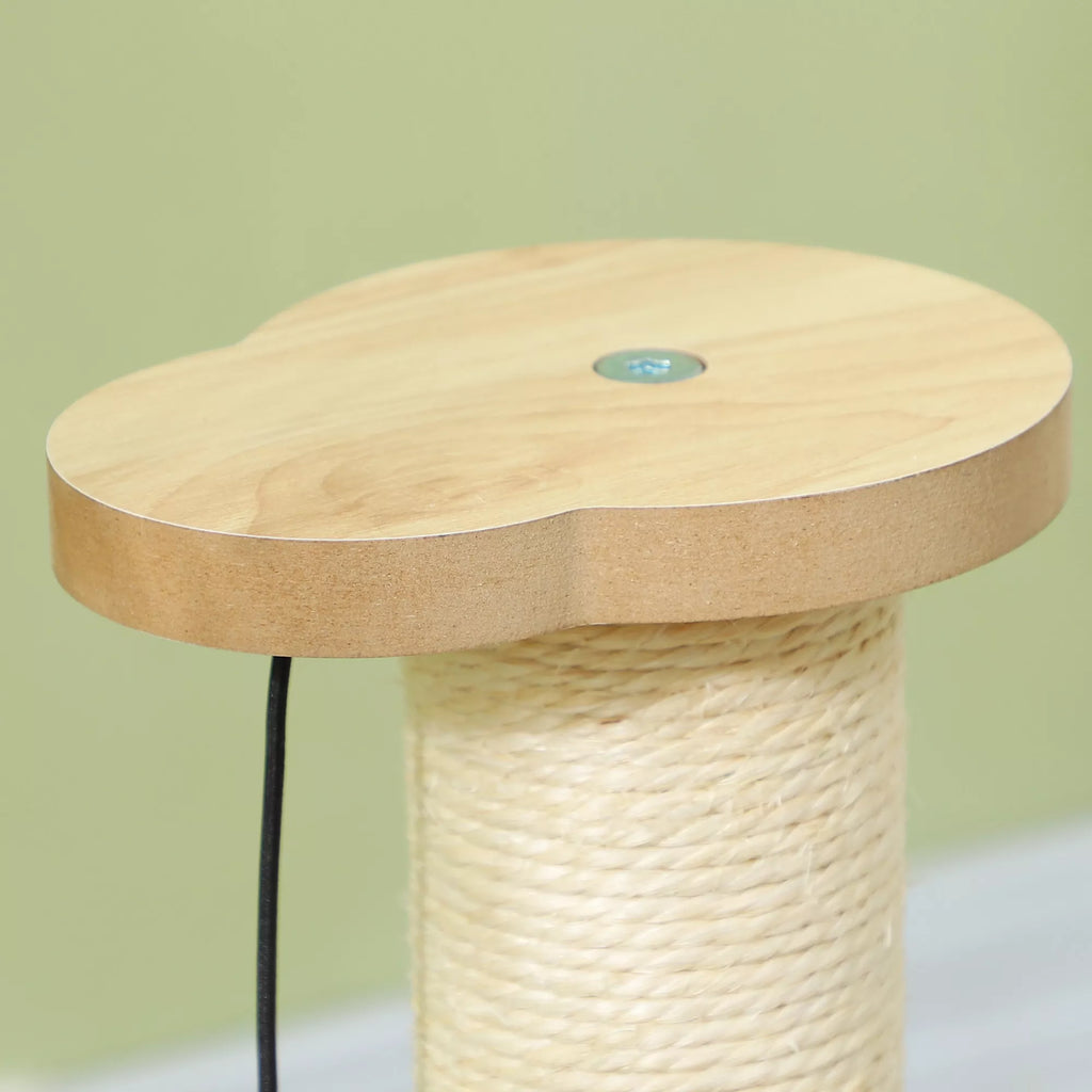 PawHut Kačių draskyklė, 49 cm, sizaliniai draskymo stulpeliai, kamuoliukų trasa, žaidimų kamuoliukas, žaidimo plunksnelė, 4-in-1 dizainas, ąžuolas, balta