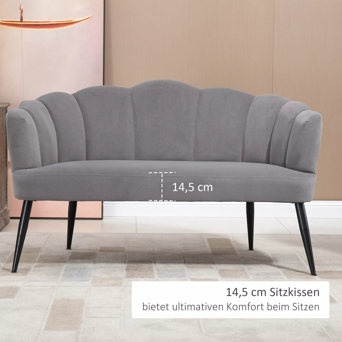 Dvivietė sofa, dvigulė sofa, dvivietis svetainės fotelis modernaus dizaino, atlaiko iki 160 kg, 132 x 66 x 80 cm, pilka
