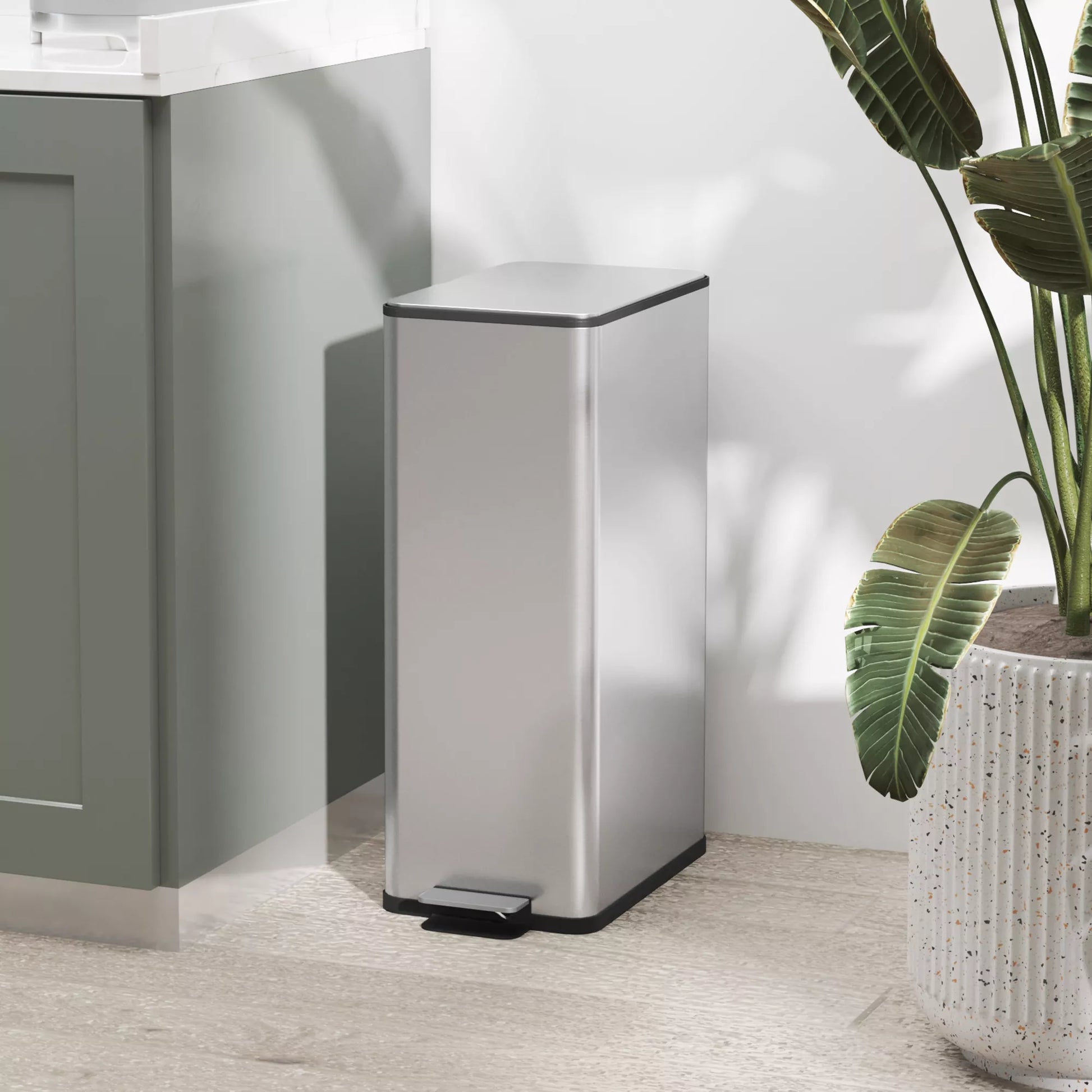 Šiukšliadėžė 20L, švelnaus uždarymo dangtis, su dezodoranto skyreliu, atspari pirštų atspaudams, nerūdijantis plienas, sidabrinė