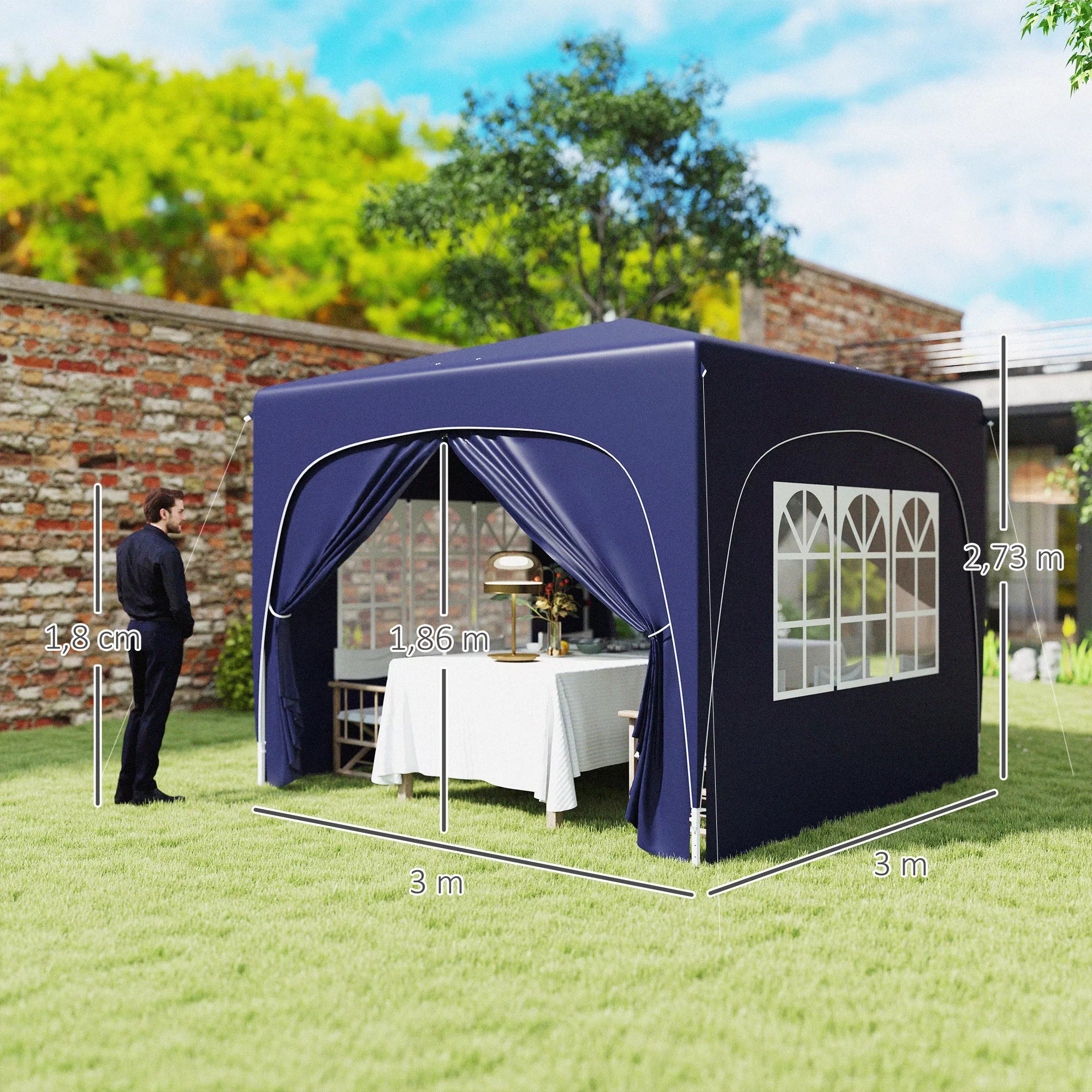 3 x 3 m Paviljonas, pop-up sodo palapinė su šoninėmis sienelėmis ir nešiojimo krepšiu, UPF50+, reguliuojamas aukštis, smėlio