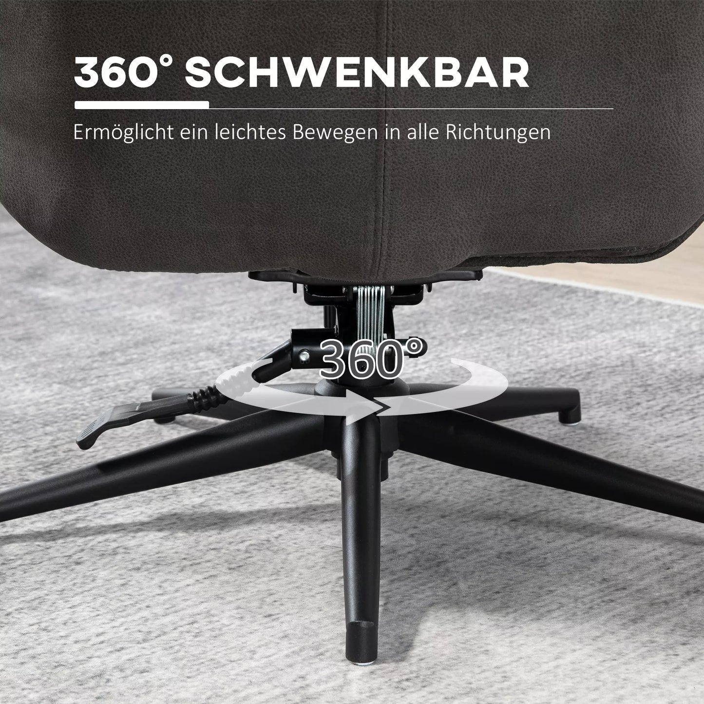 Atsipalaidavimo krėslas su pakoja, fotelis su atrama kojoms, reguliuojama atlošo padėtis; mikropluoštas, tamsiai pilka