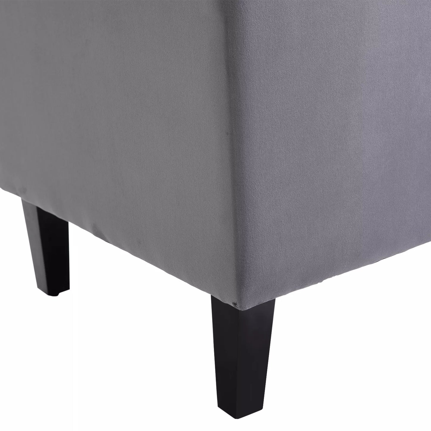 Vienvietis fotelis, "ausytės" tipo fotelis, relaksinis fotelis su dygsniavimu, paaukštintomis kojelėmis, pilkos spalvos aksominis audinys, 67 x 70,5 x 97 cm