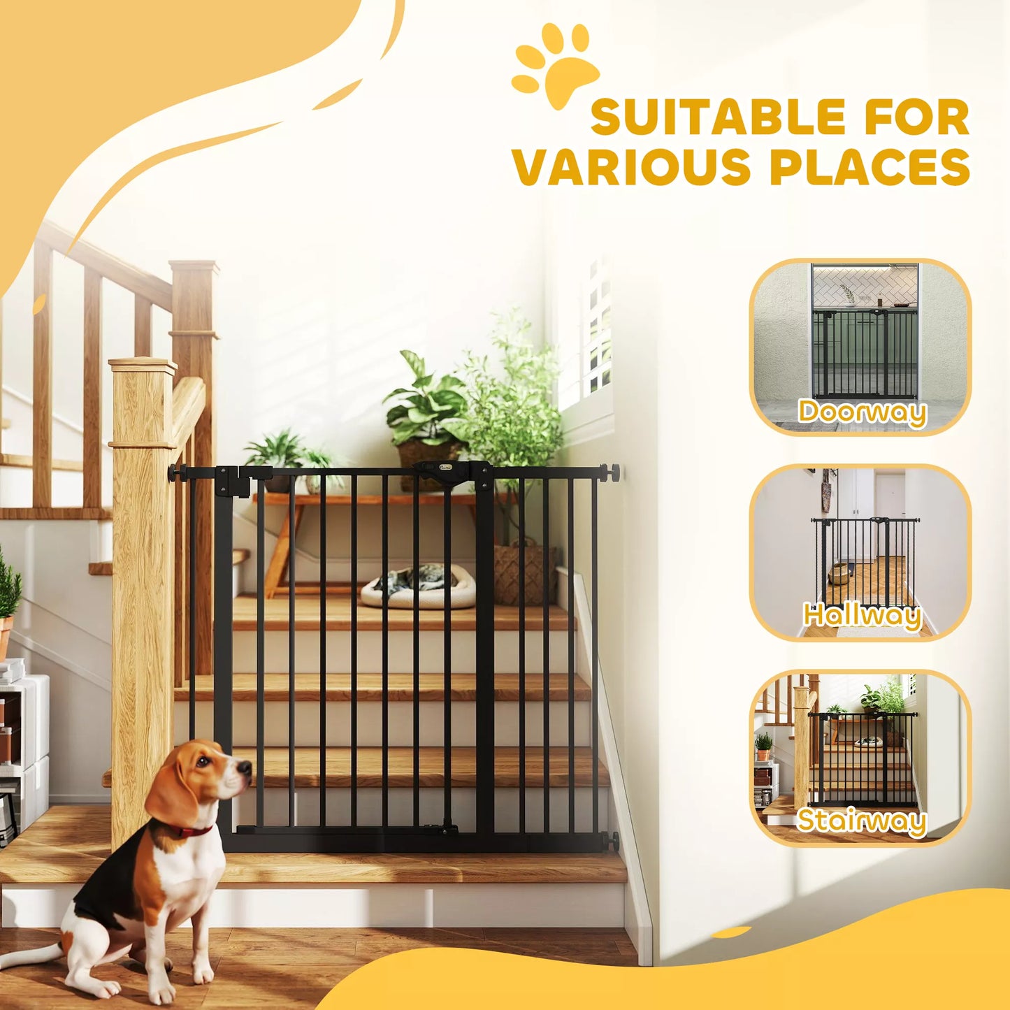 Apsauginiai varteliai šunims, Barjeriniai varteliai, Apsauginiai varteliai augintiniams, Metalas, Plastikas, 74-80/87-94 cm, Juoda