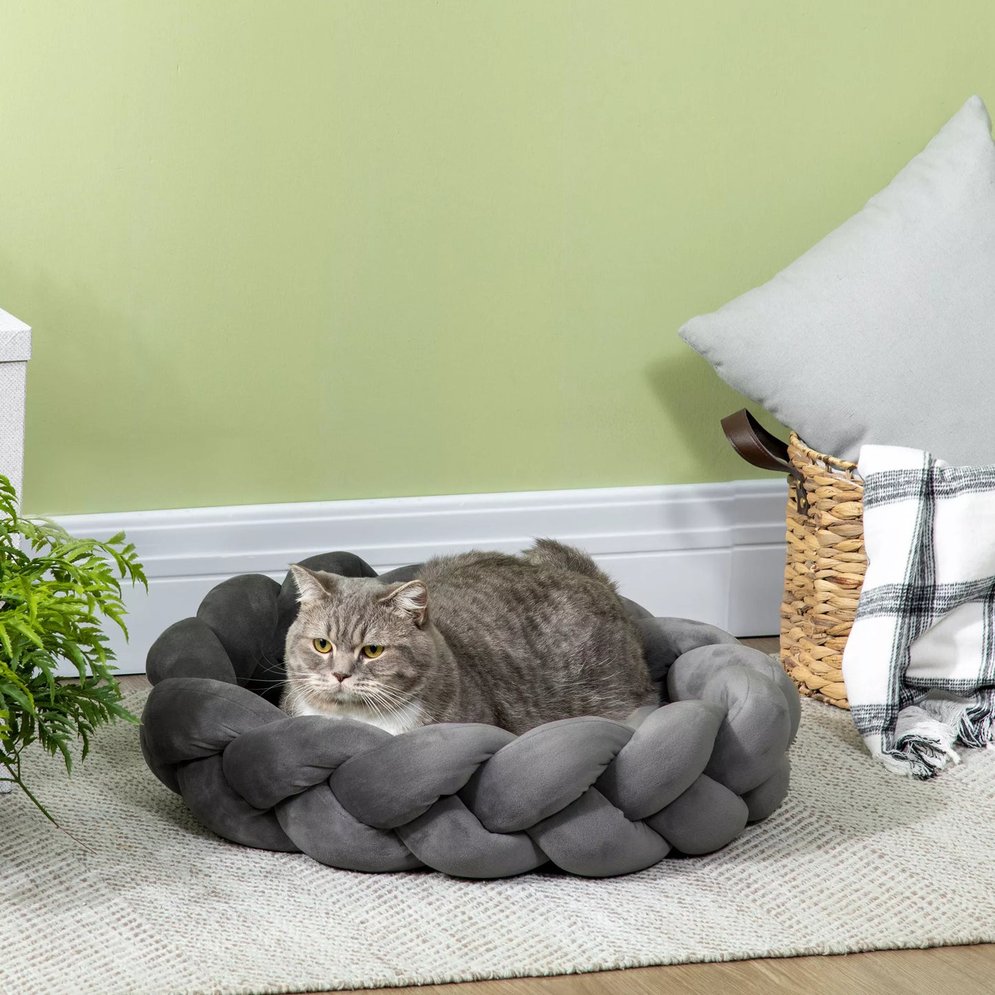 Naminių gyvūnėlių lova su pagalvėle, katės lova, šuns guolis, skalbiama, 55 cm x 55 cm x 14 cm, Pilka