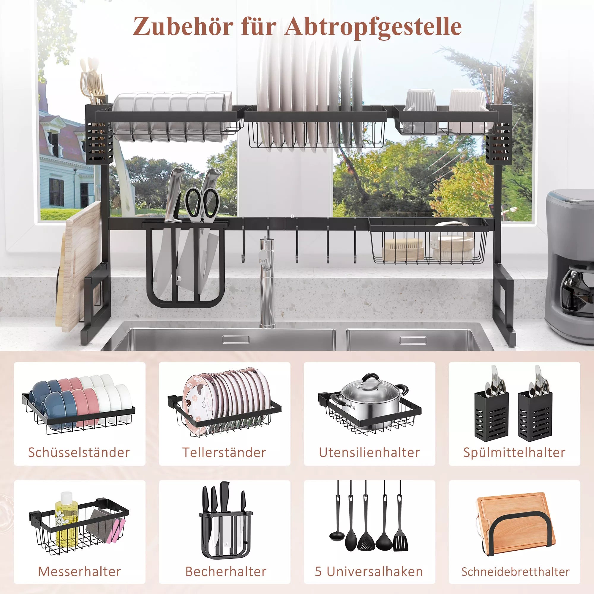 Indų krepšelis, modulinis metalinis indų laikiklis, atlaiko iki 23 kg svorį, juodos spalvos