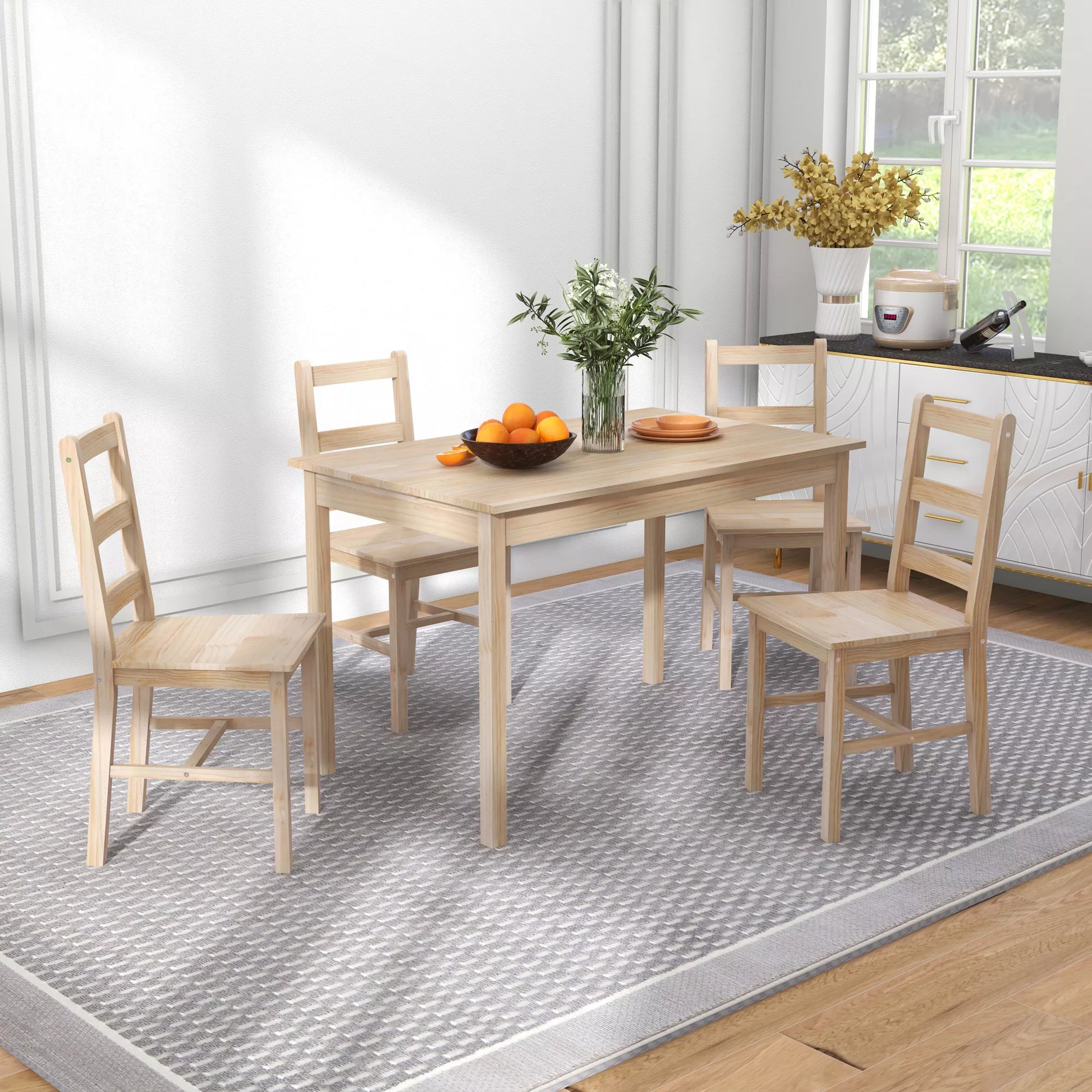 5 dalių valgomojo komplektas: valgomojo stalas su kėdėmis, masyvinio medžio, 118 cm x 73 cm x 75 cm, natūralus