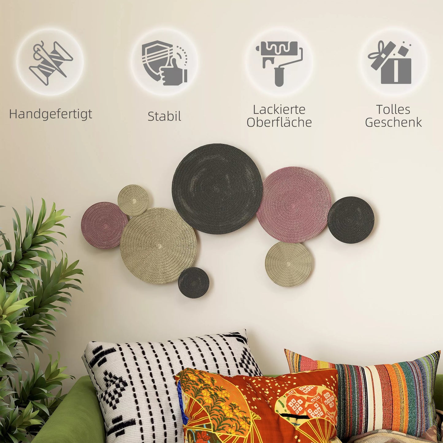 Sienų dekoracijų rinkinys su disko dizainu, 8 metaliniai diskai, universalus, daugiaspalvis