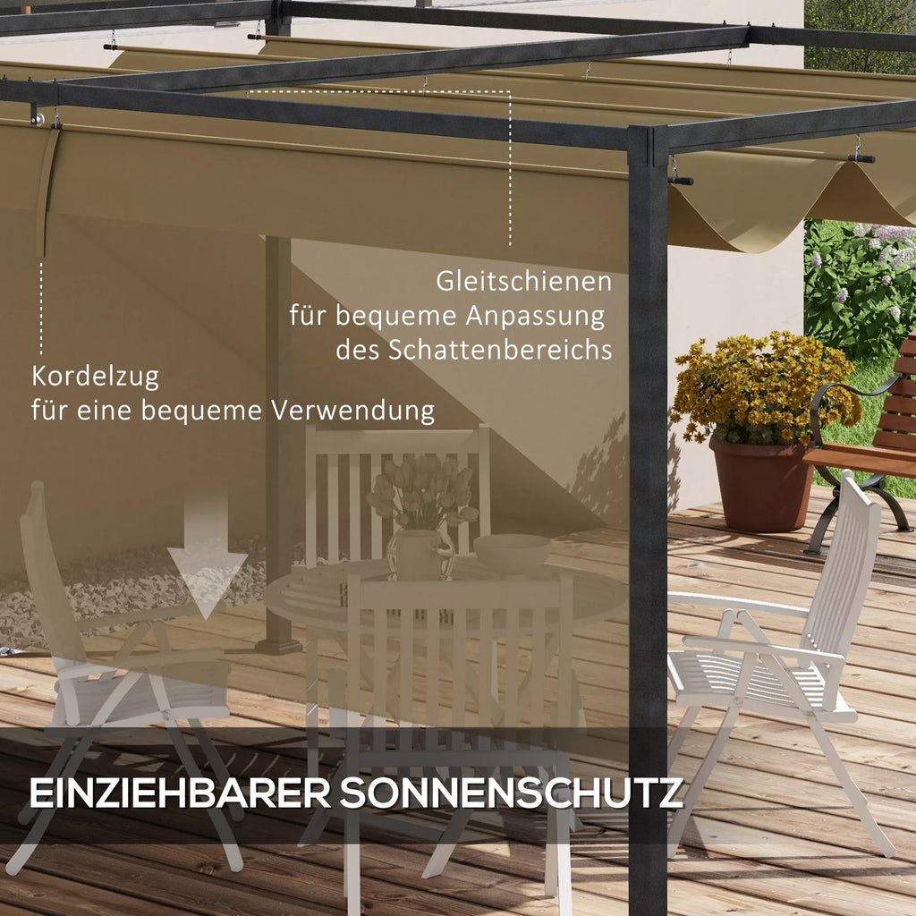 Pergola, tvirta saulės apsauga sodui, balkonui, terasai, pagaminta iš metalo ir plastiko, atspari UV spinduliams ir vandeniui, chaki spalvos