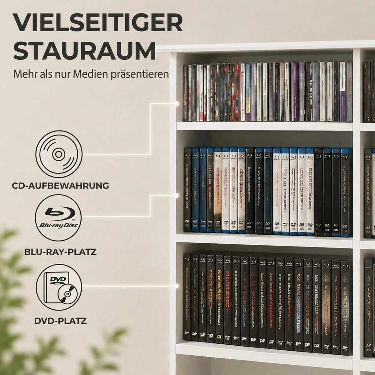 CD lentyna, 12 reguliuojamų lentynėlių, 16 skyrių, 720 CD, balta