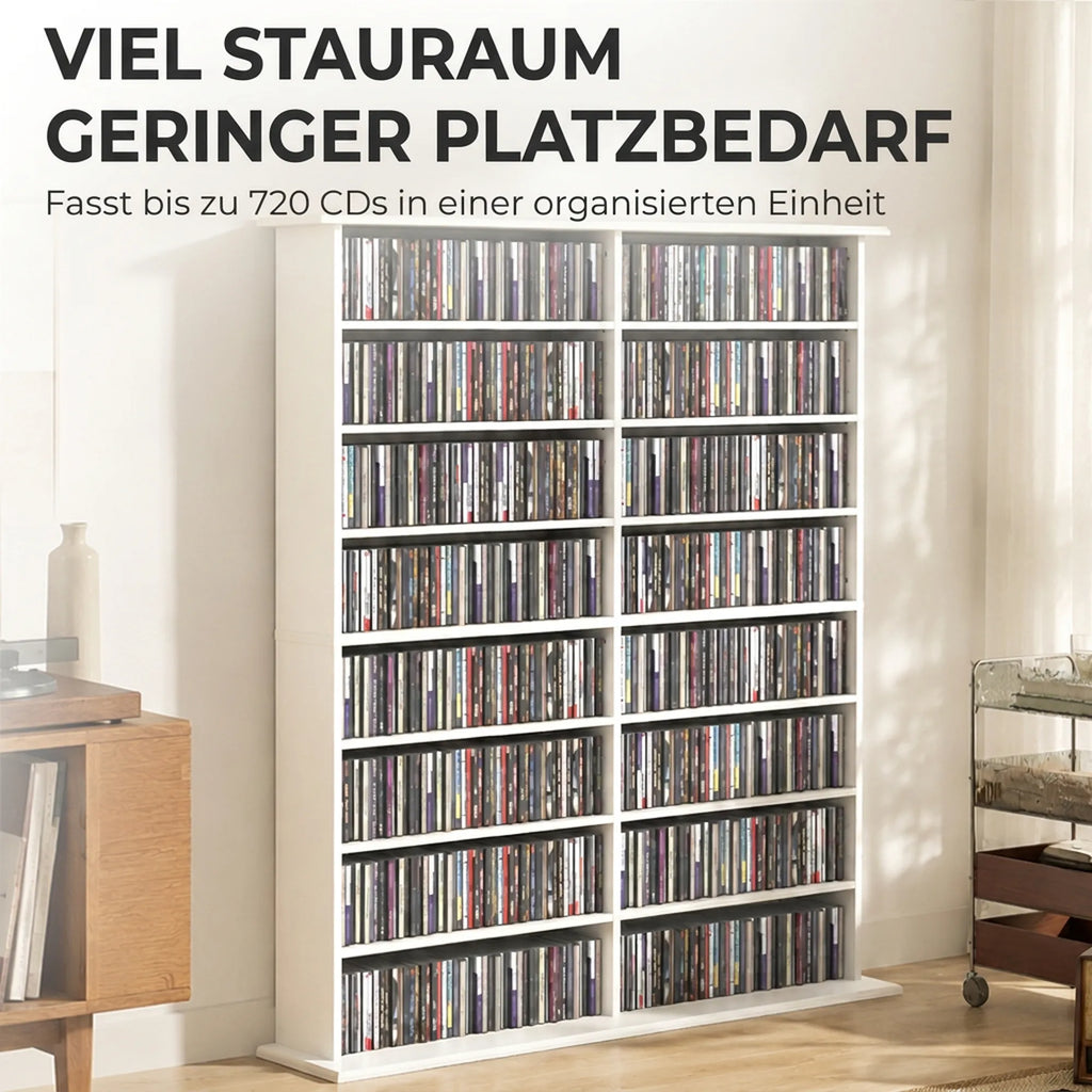 CD lentyna, 12 reguliuojamų lentynėlių, 16 skyrių, 720 CD, balta