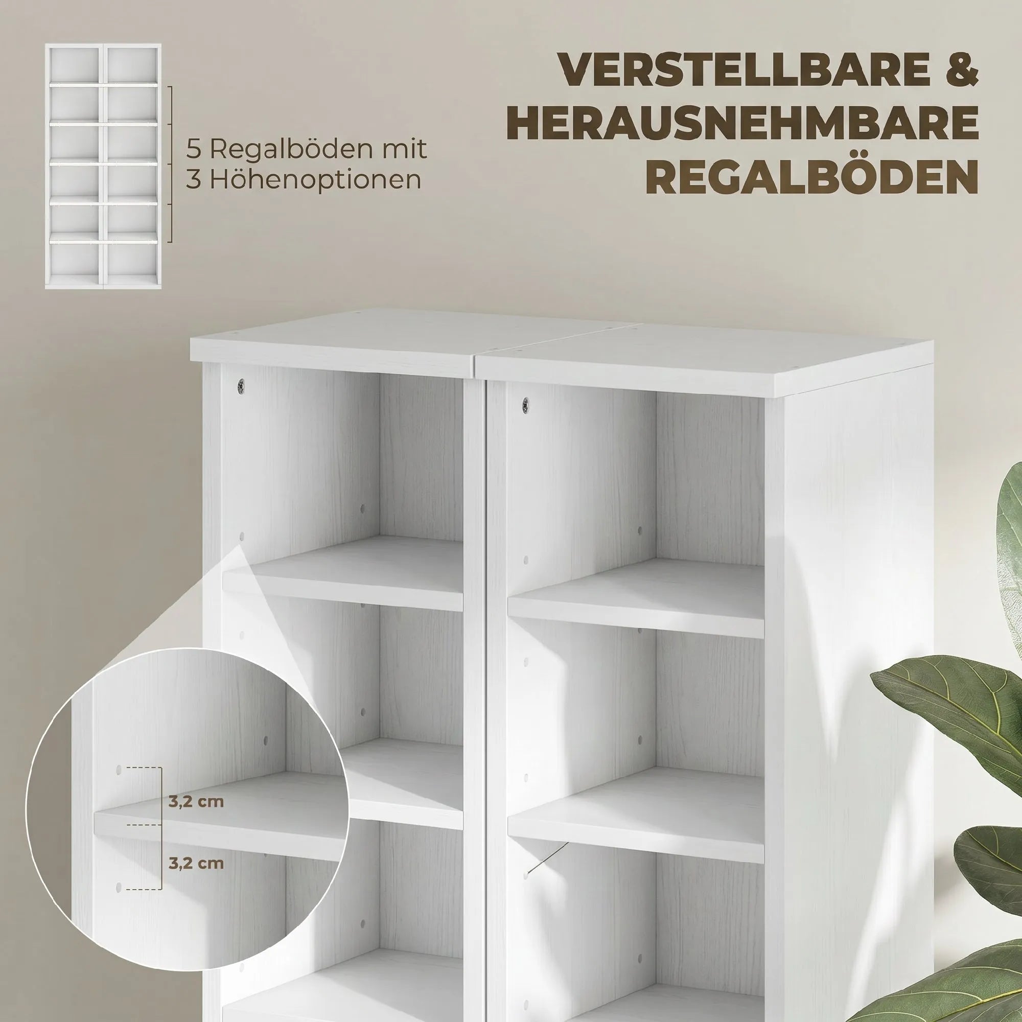 CD lentynų komplektas, 2 vnt., su reguliuojamomis lentynomis, balta