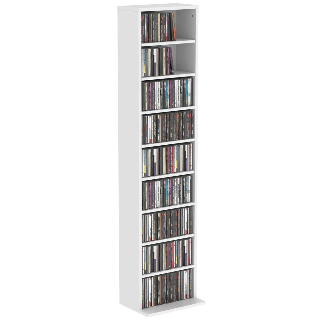 CD/DVD lentyna, 9 lygių, 6 reguliuojamos lentynos, 260 CD, balta