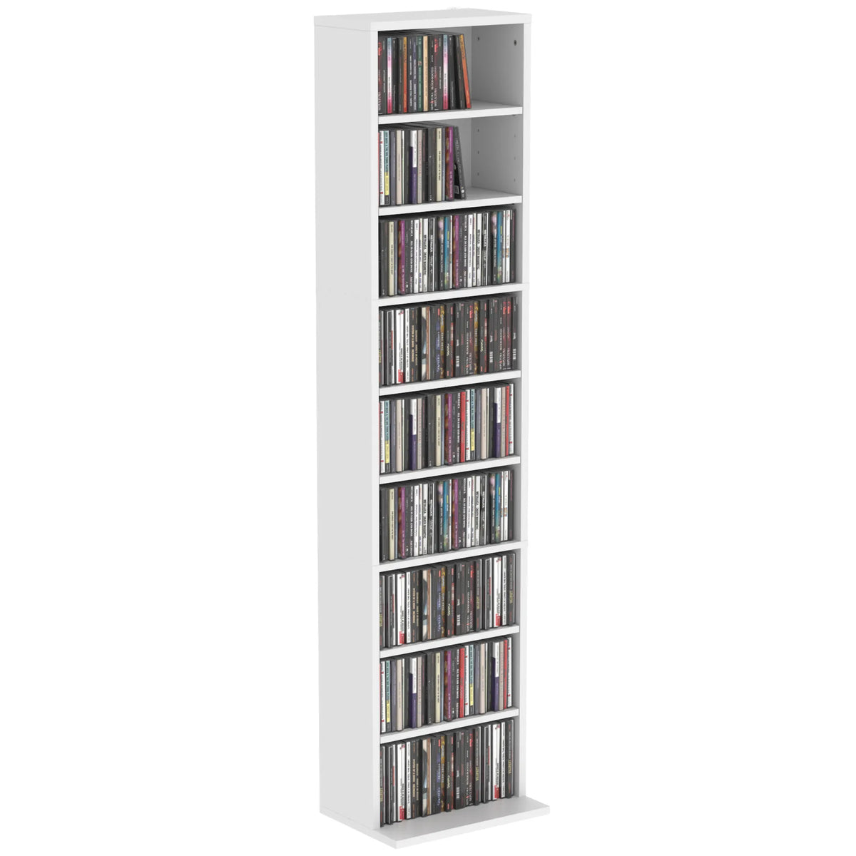 CD/DVD lentyna, 9 lygių, 6 reguliuojamos lentynos, 260 CD, balta