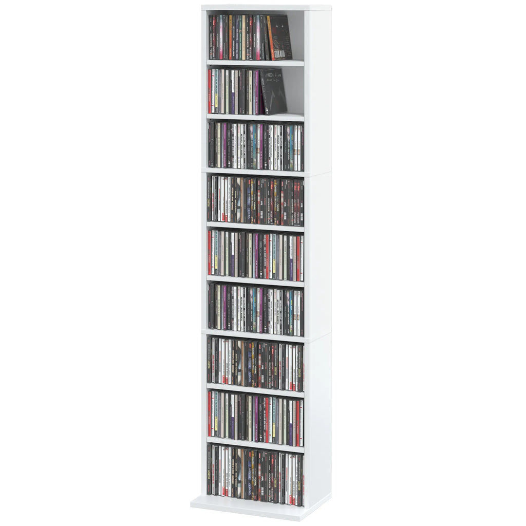 CD/DVD lentyna, 9 lygių, 6 reguliuojamos lentynos, 260 CD, balta