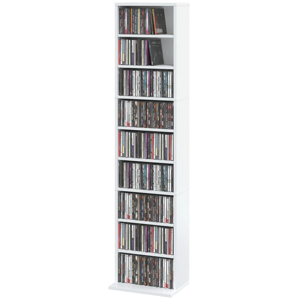 CD/DVD lentyna, 9 lygių, 6 reguliuojamos lentynos, 260 CD, balta