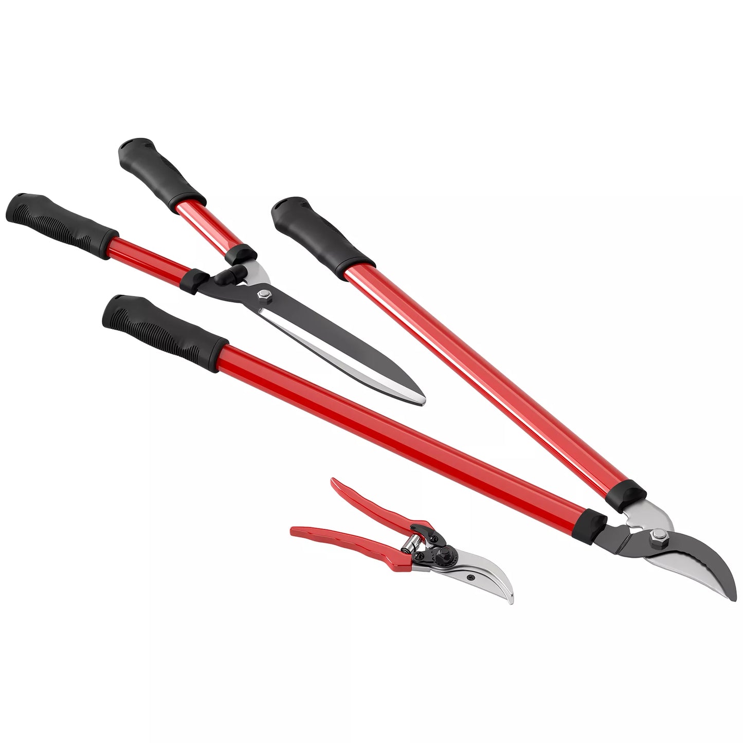 3 dalių sodo žirklių rinkinys su plieniniais ašmenimis ir rankena