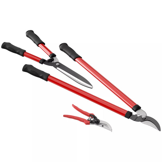 3 dalių sodo žirklių rinkinys su plieniniais ašmenimis ir rankena