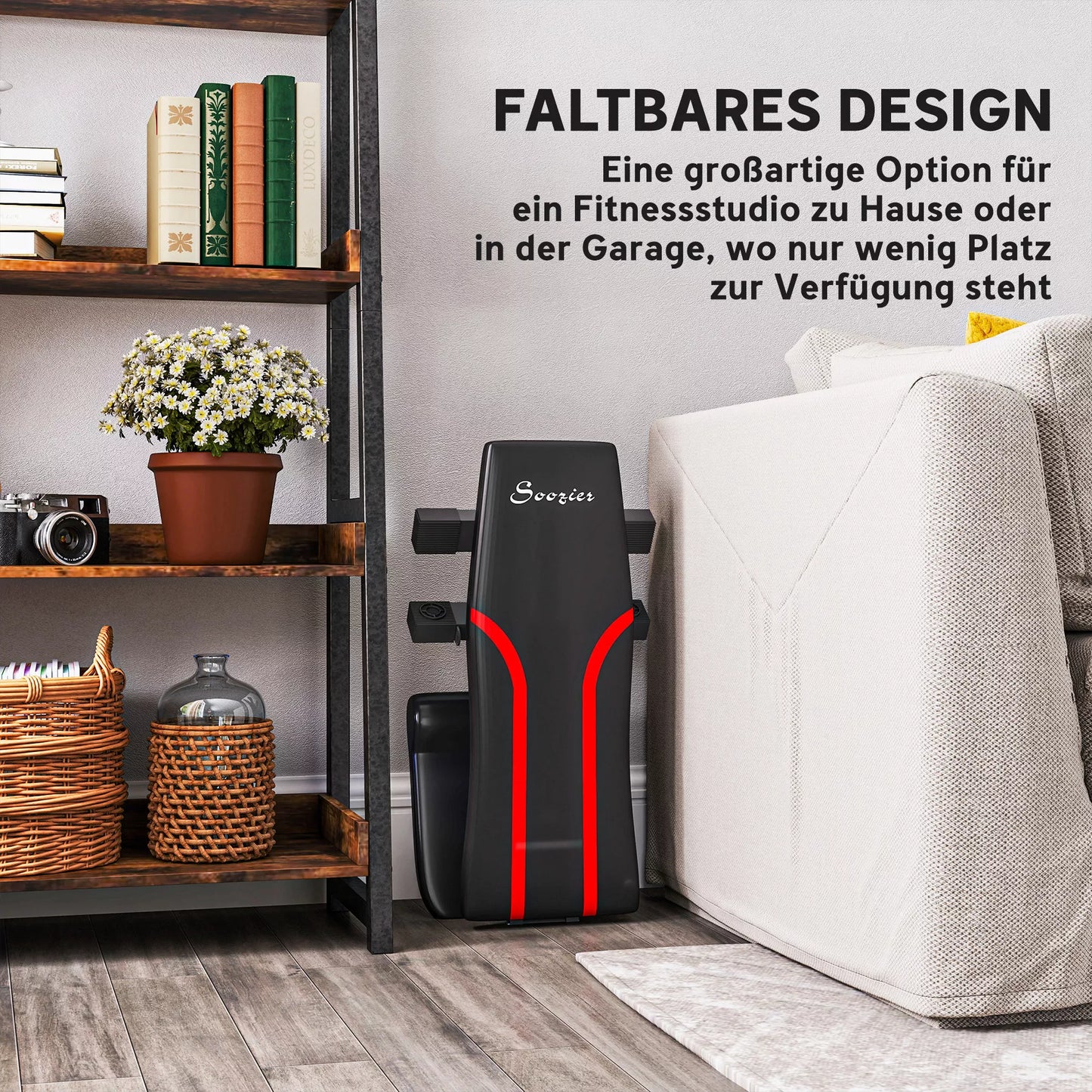 Sulankstomas treniruočių suoliukas, 6 pakopų atlošas, 4 pakopų sėdynė, metalas, paminkštintas, juodas