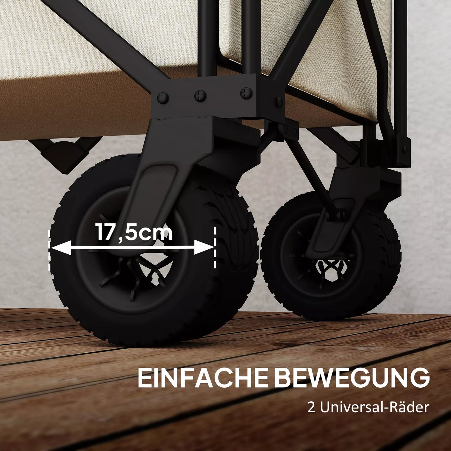 Sodo vežimėlis 100 kg, sulankstomas, su nuimama apsauga, 90 x 48 x 92 cm, smėlio spalvos