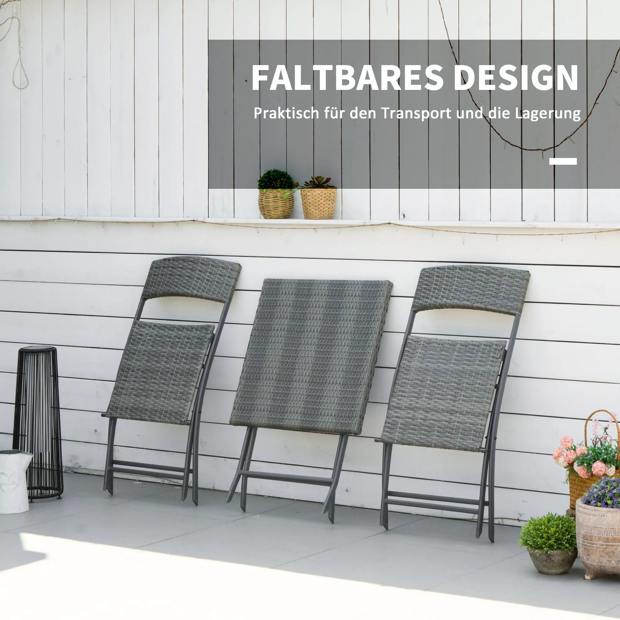 Polyrattan bistro komplektas 2 asmenims Sėdimoji grupė Rotango sodo baldų komplektas Komplektas Pilkos spalvos