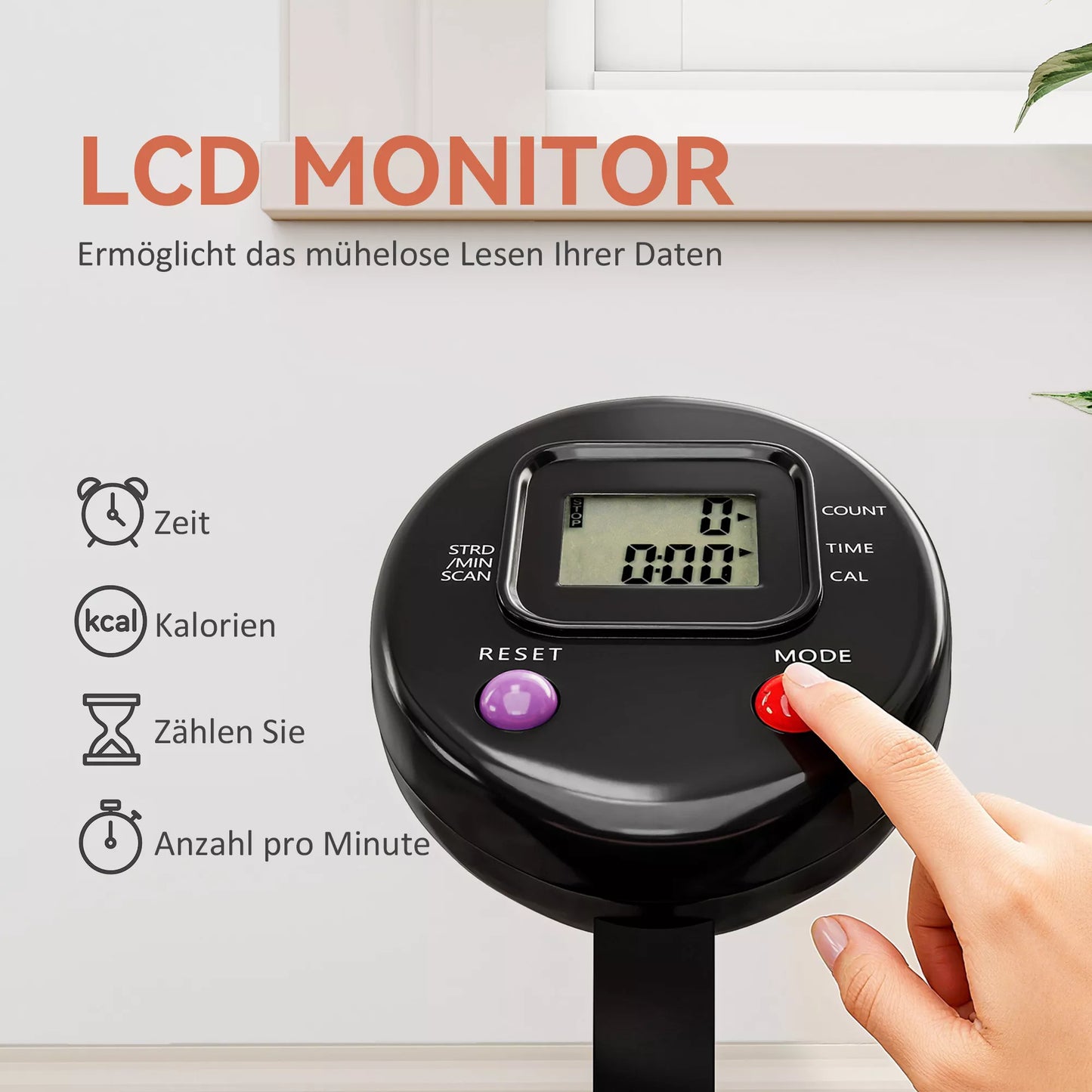 Mini batutas su aukščio reguliuojamu rankenėle, LCD monitoriumi, plieninis, juodas + raudonas, Ø102 x 99–123 cm