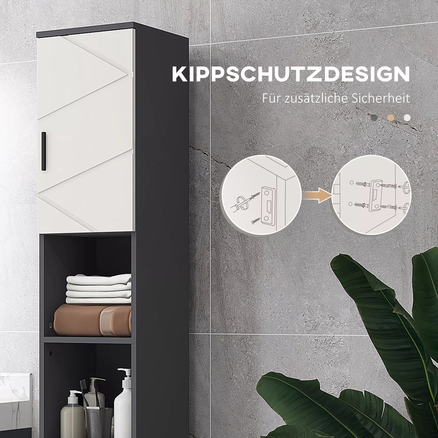 Vonios spintelė, reguliuojamos lentynos, medžio drožlių plokštė, šviesiai pilka