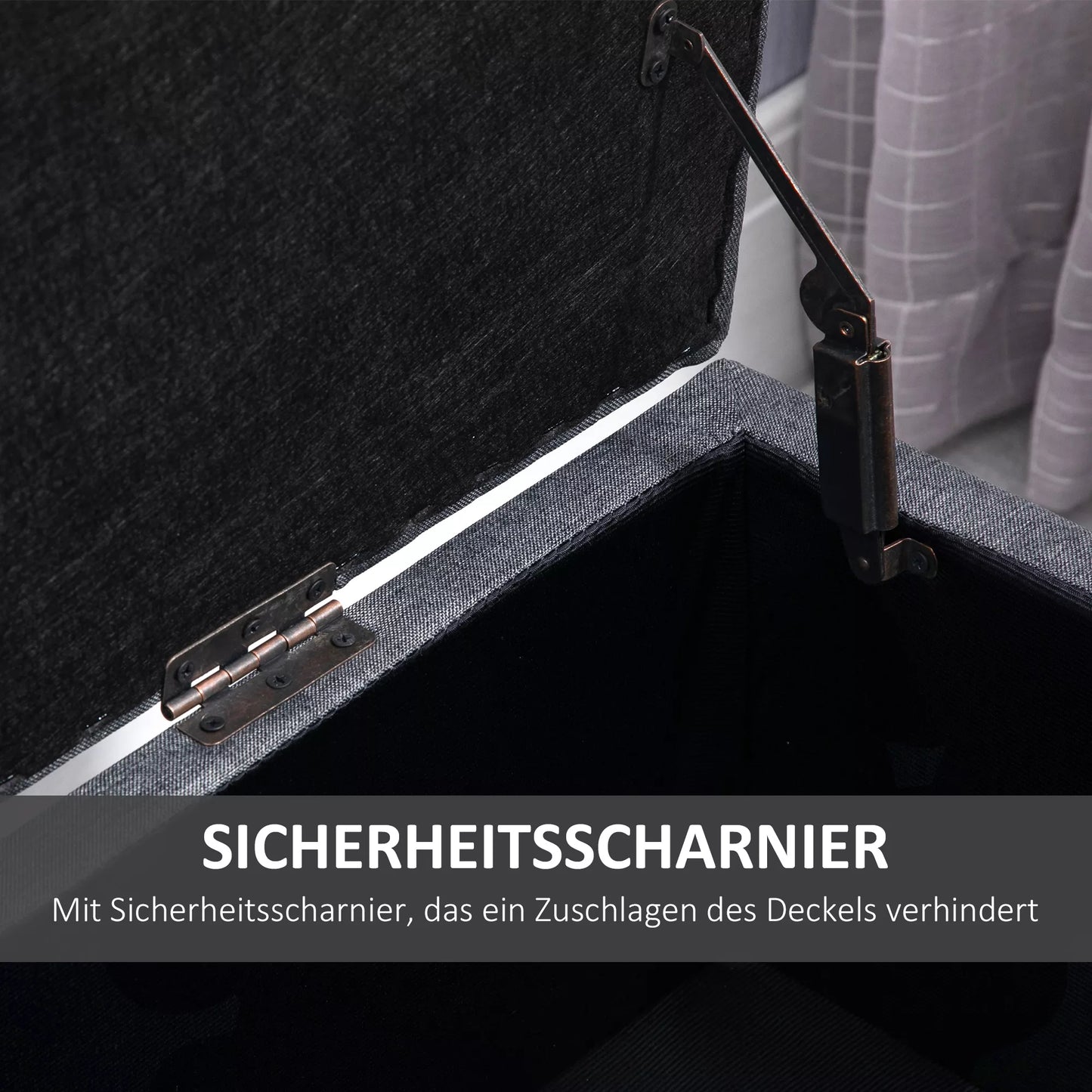 Suolas su laikymo erdve, minkštasuolis su lino išvaizda, laikymo dėžė su medinėmis kojomis, suolas su lova svetainei, miegamajam, koridoriui 100 x 40 x 44 cm Tamsiai pilkas