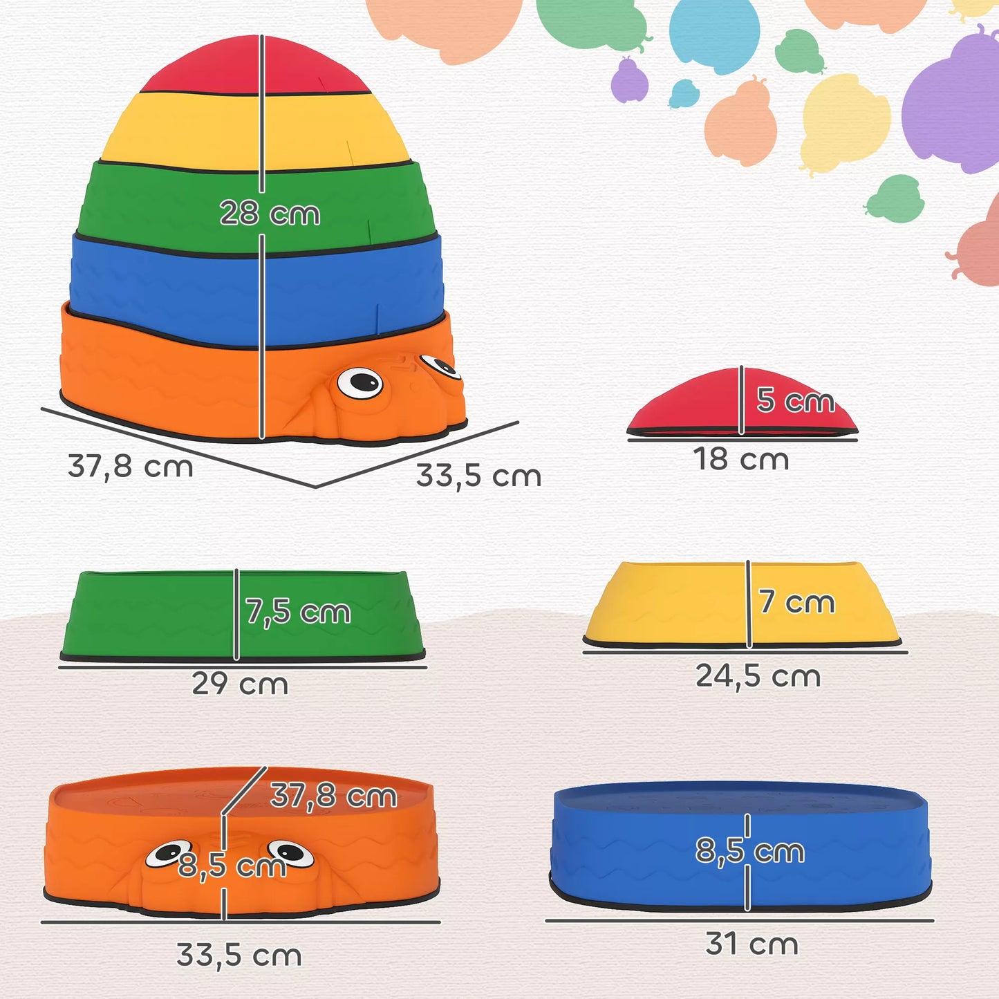 Balansavimo akmenys vaikams, 5 vnt., neslystantys, sukraunami, 2-8 metų amžiaus, lauke ir viduje