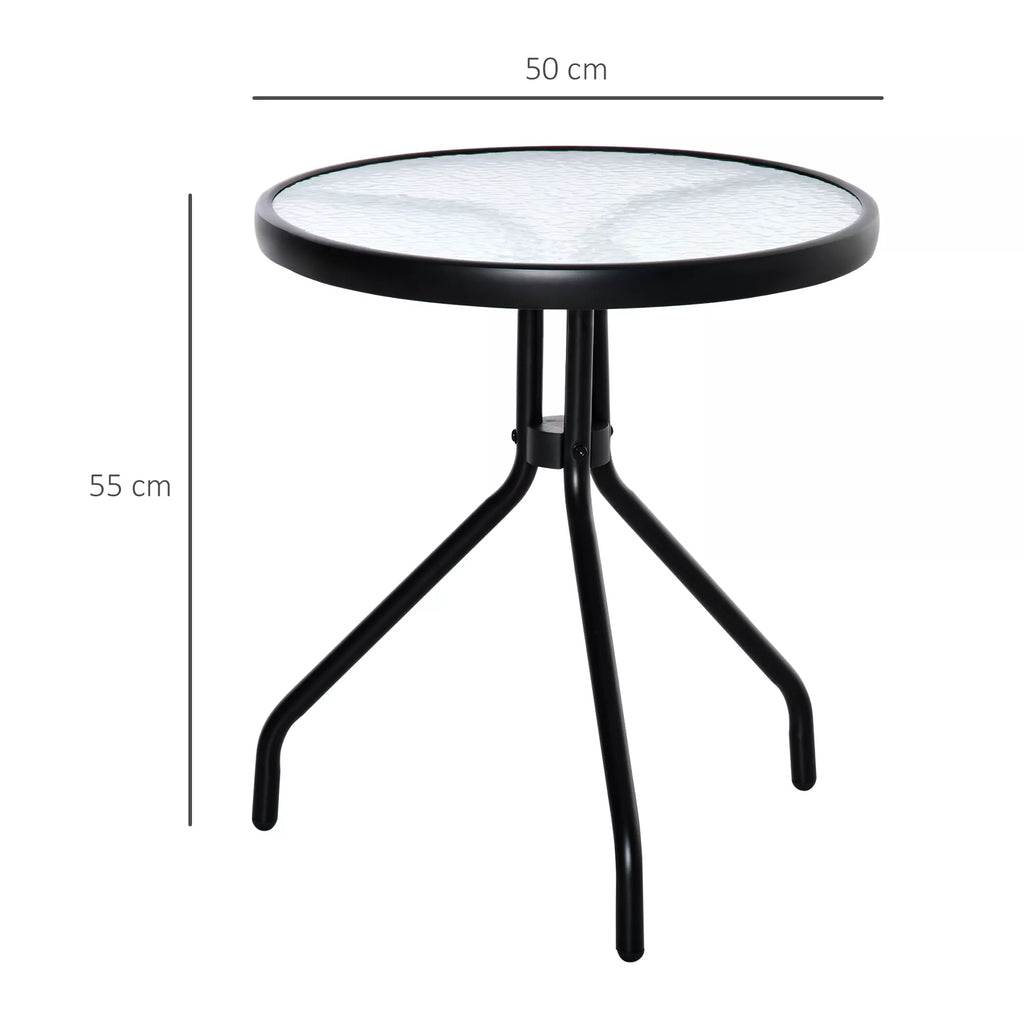 Sodo staliukas – atsparus oro sąlygoms sodo staliukas su stikliniu stalviršiu, metalinis balkono staliukas, Ø50x55 cm (aukštis)