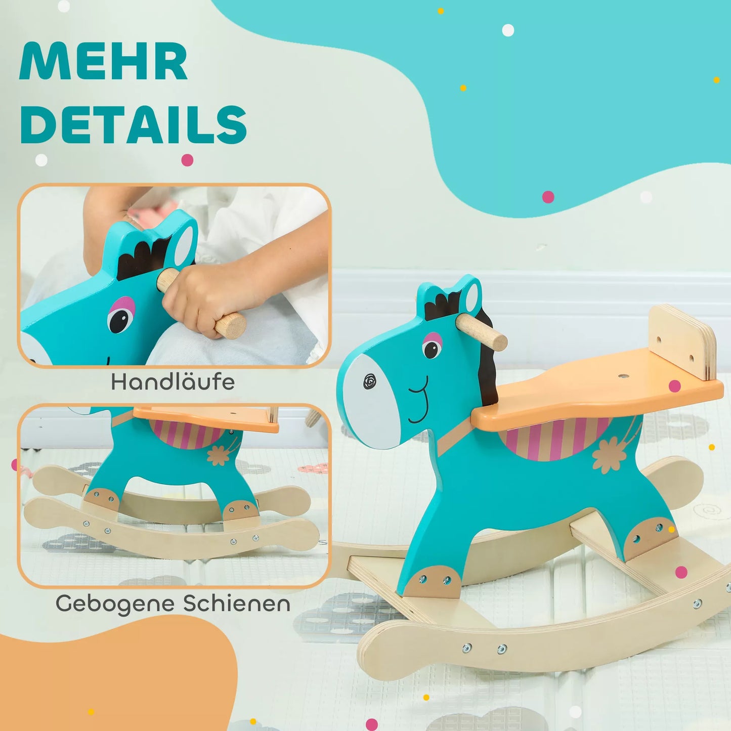 Kūdikio supamas asiliukas su rankenomis, supynės, supamoji kėdutė 59 x 27 x 43 cm Mėlynai žalias