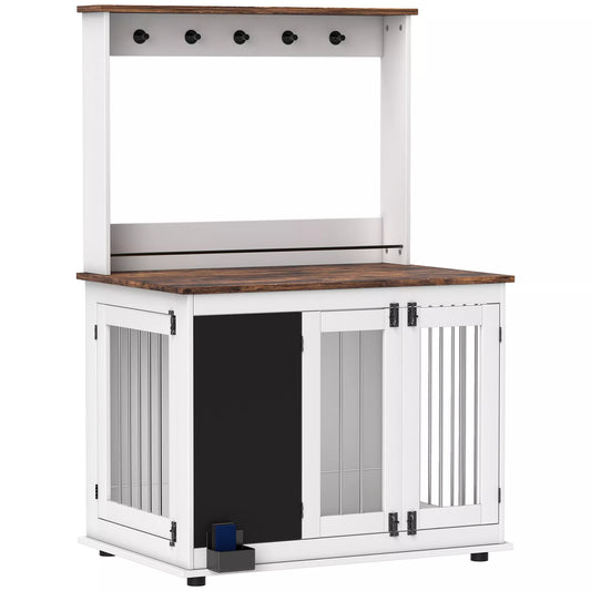 Šunų dėžė su laikymo lentyna žaislams, kabliai pavadėliams, rašomoji lenta, trintukas, dideliems šunims, balta