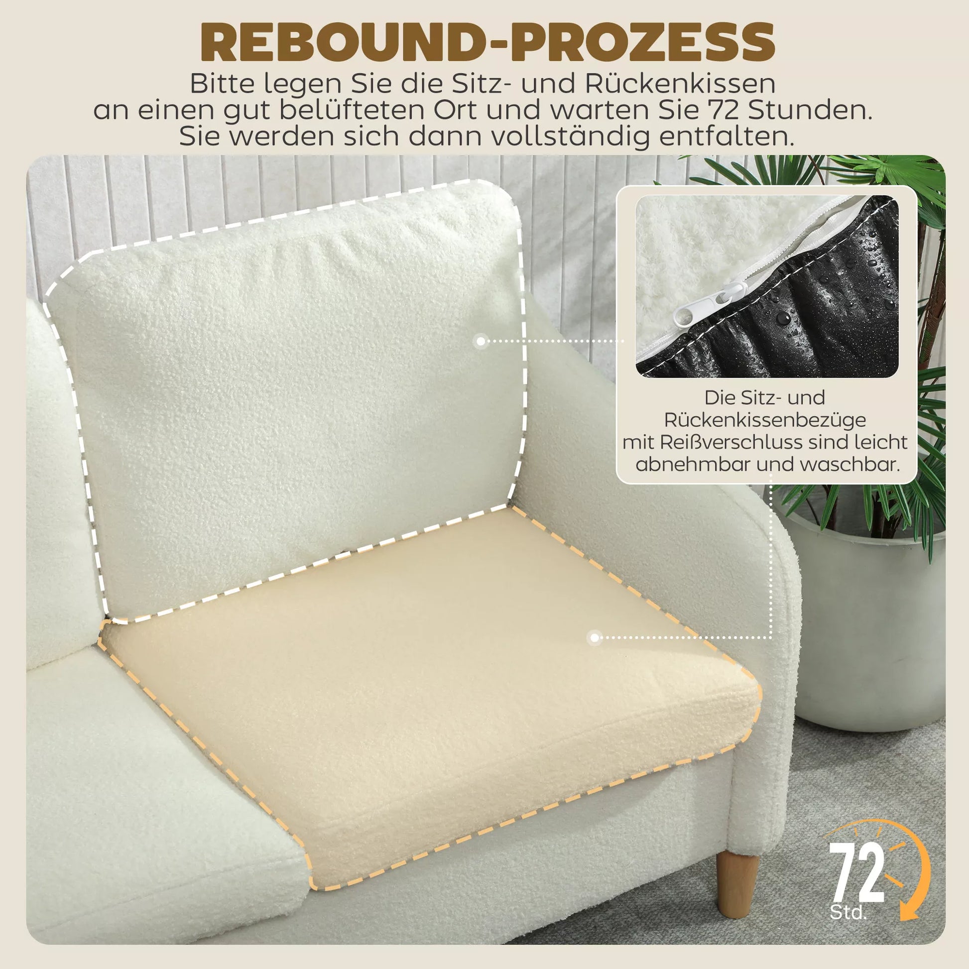 2 vietų sofa, maža sofa su šerpa vilnos išvaizda, 137 cm, skirta svetainei, kreminė balta