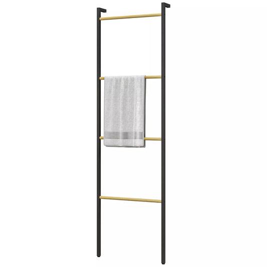 Laisvai pastatomas rankšluosčių laikiklis, 4 strypai, 49x5,5x167,5cm, Juoda/Natūralaus medžio