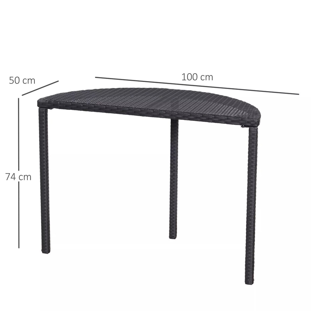 Balkono stalas Sodo staliukas Stalas Sodo baldai pusapvalus Polirattan Metalas Juodas 100 x 50 x 74 cm