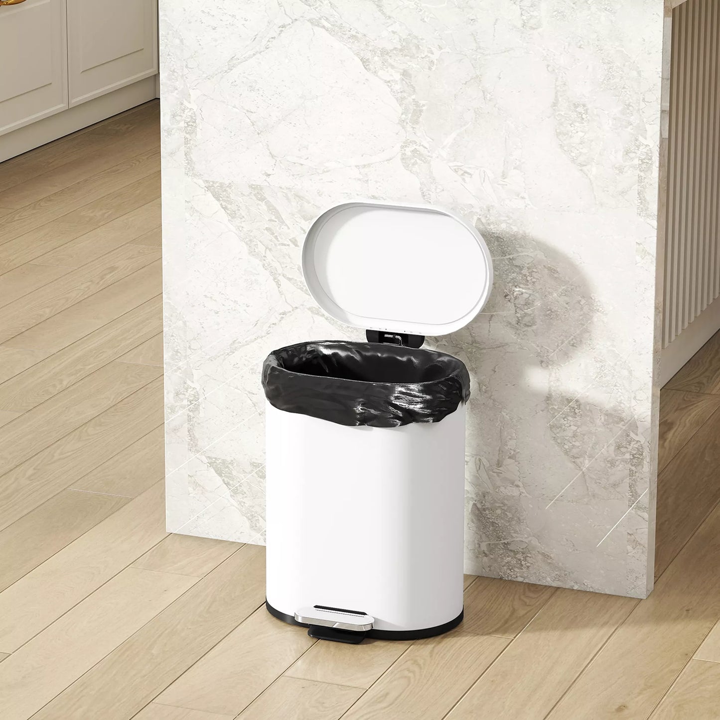 Šiukšliadėžė 12 l Pedalinė šiukšliadėžė su dangčiu, pedalu, vidiniu kibiru, „Soft-Close“ funkcija, 30 x 25,5 x 37,5 cm, balta