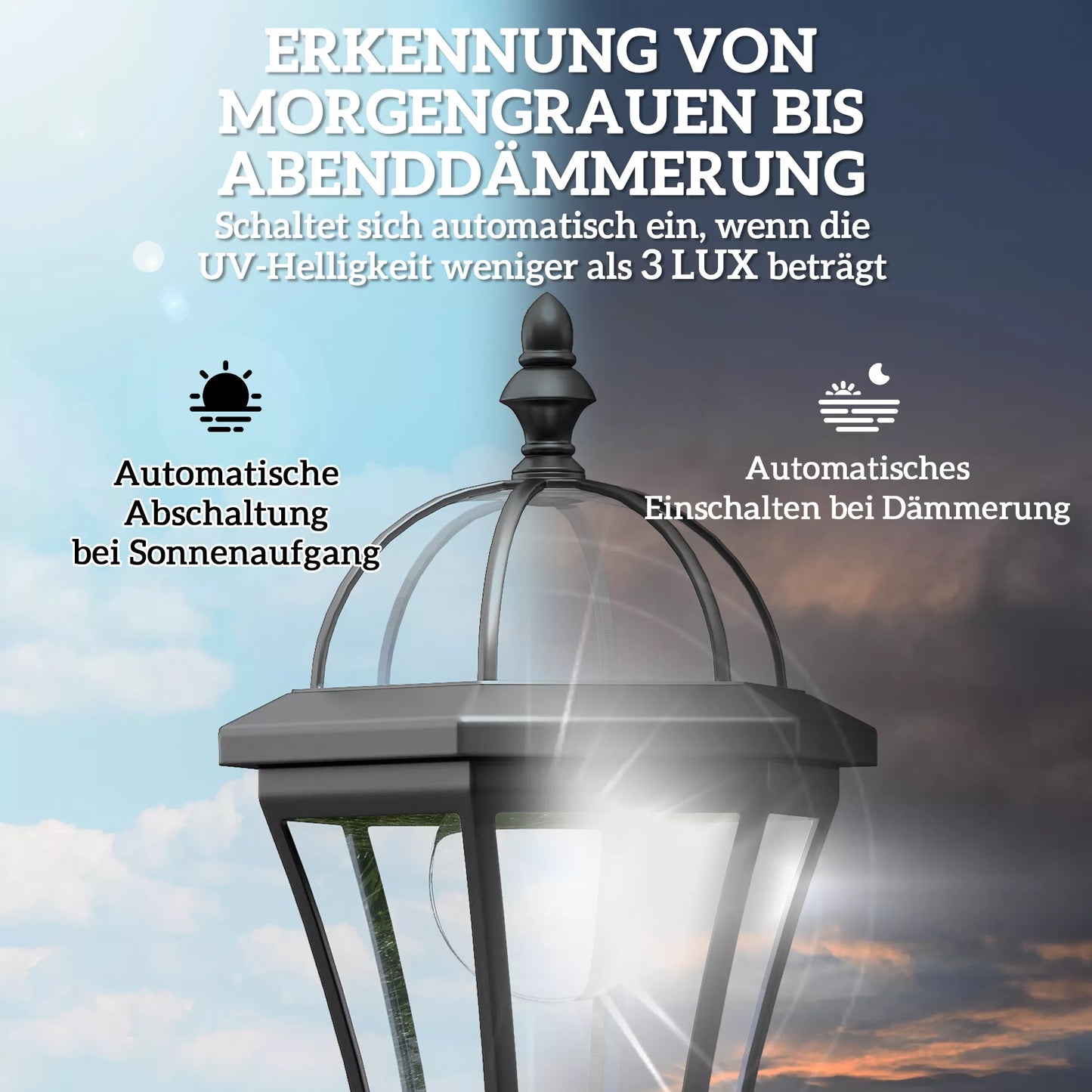 Saulės sodo žibintas 2 vnt. rinkinys, atsparus oro sąlygoms kelio šviestuvas, 129 cm aukščio, su LED, 6 val. apšvietimas, IP44, lauko saulės šviestuvas, juodas