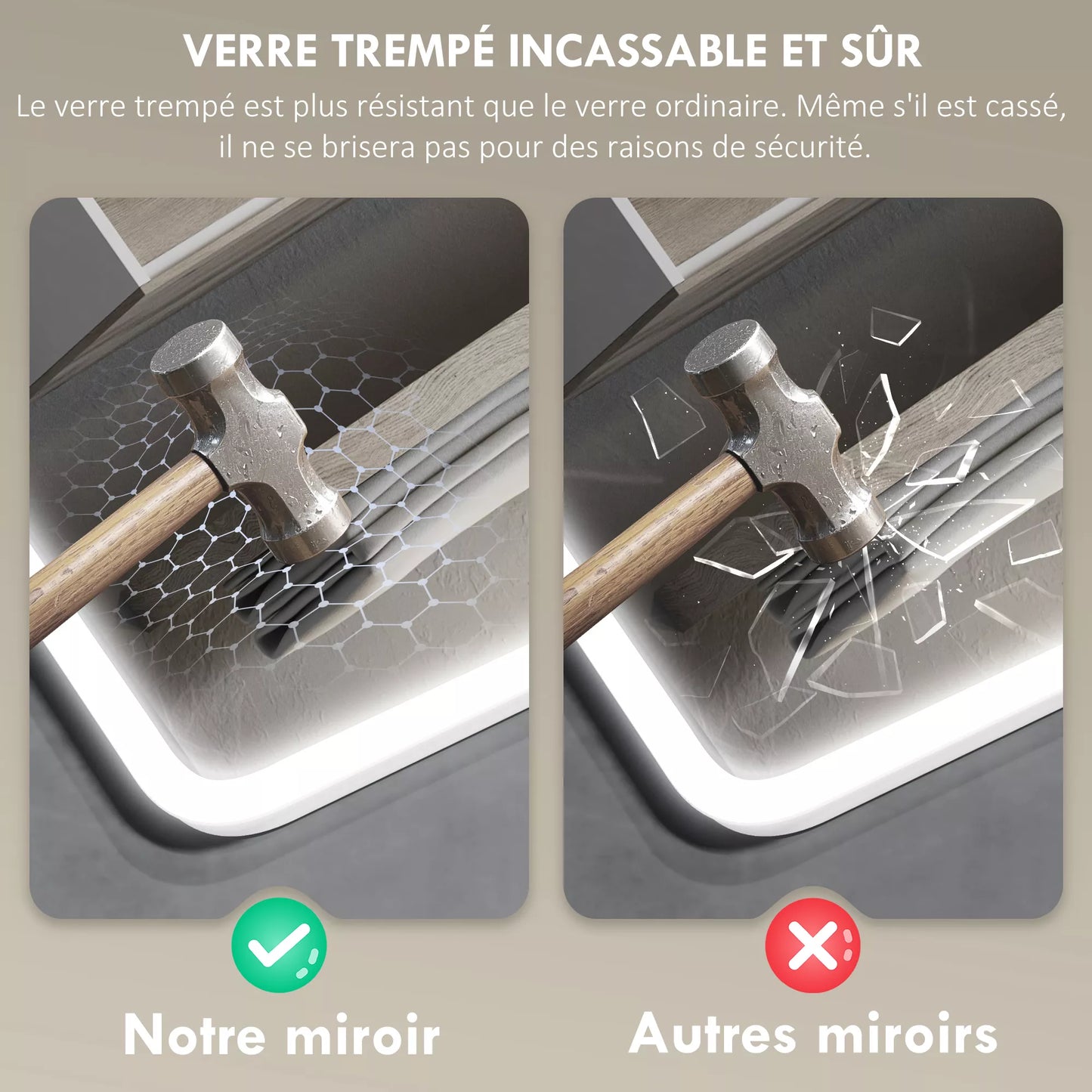 Vonios veidrodis su LED apšvietimu ir Bluetooth 70 x 90 cm, su lietimui jautriu jungikliu, reguliuojama 3 spalvų temperatūra, apsaugantis nuo rasojimo, su atminties funkcija, sidabrinis