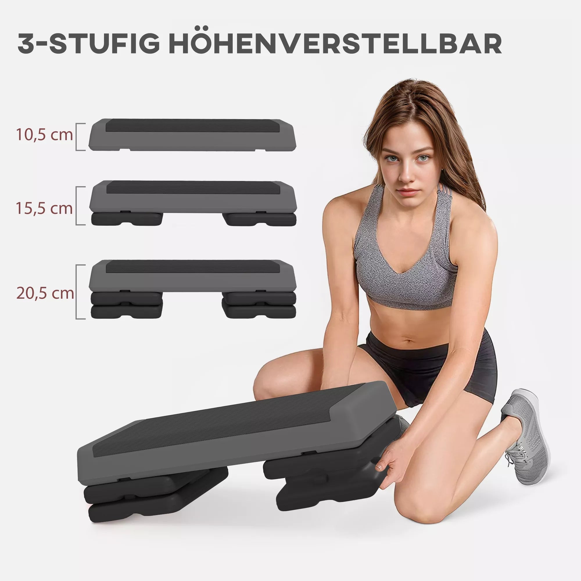 Fitness steperis, reguliuojamo aukščio, iki 250 kg, pilkas