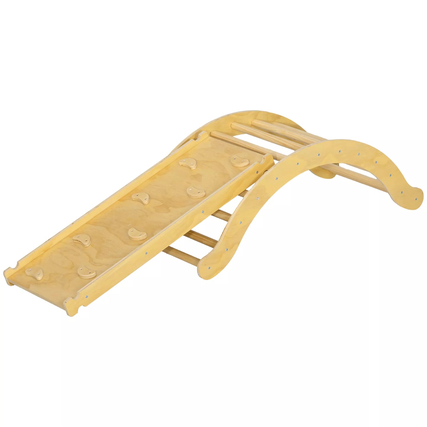 Vaikų laipiojimo rinkinys, 4 viename dizainas su lanko tilteliu, svyruokle, pagalvėle, čiuožykla, skirtas naudoti patalpose, medinis