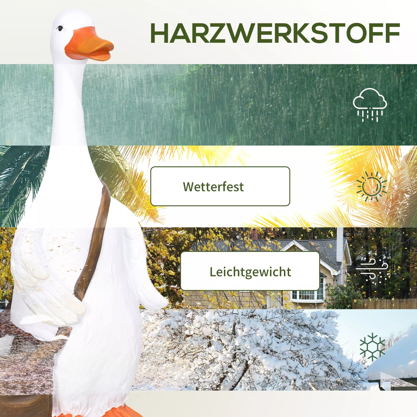 Gėlių vazonas, gulbė su rankine, atsparus oro sąlygoms, 32 x 18 x 60 cm, balta, ruda