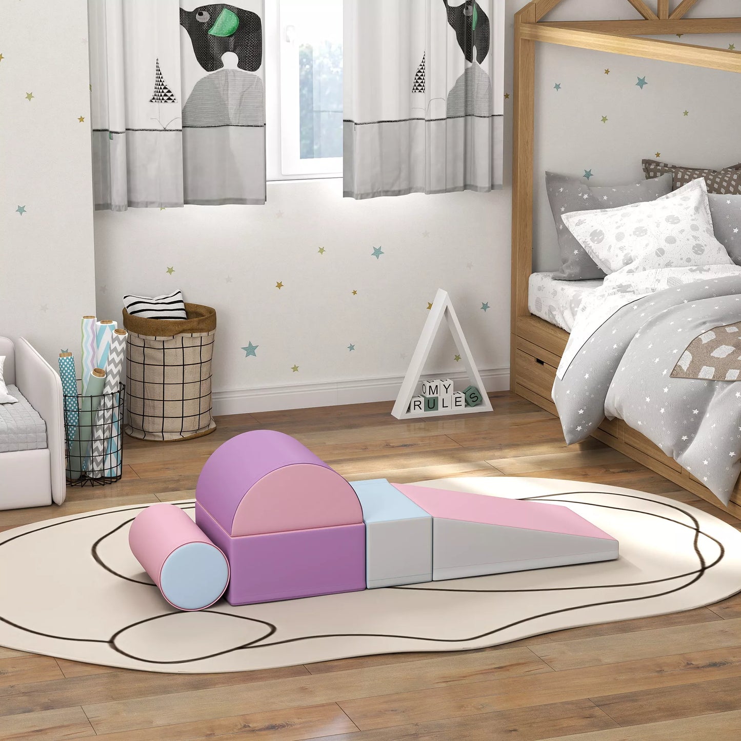 Minkšti putplasčio blokeliai, 5 vnt. rinkinys vaikams nuo 1 iki 3 metų, dirbtinė oda, daugiaspalviai