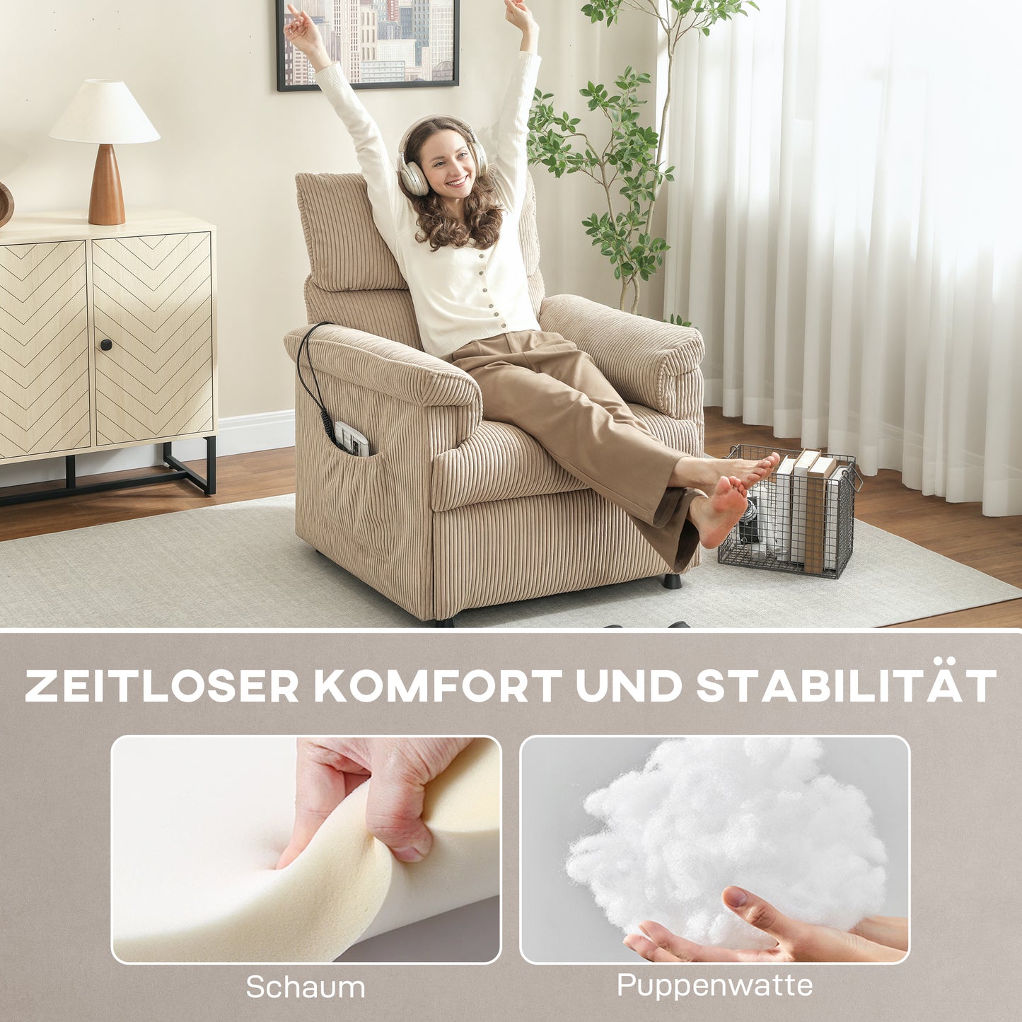 Masažinė kėdė su vibracijos režimais, šildymo funkcija, tyliu varikliu, atminties funkcija, plienas, audinio apmušalas, rudos spalvos