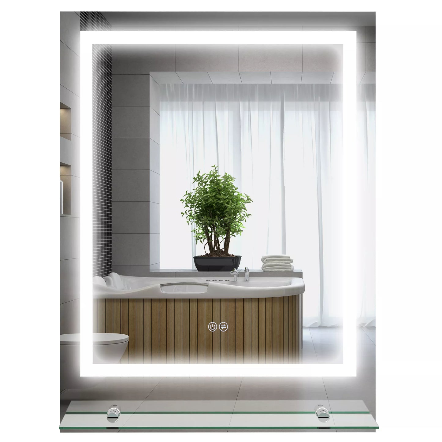 Vonios veidrodis su LED apšvietimu, 3 šviesos spalvos, apsaugos nuo rasojimo funkcija, laidinis, 70 x 50 cm